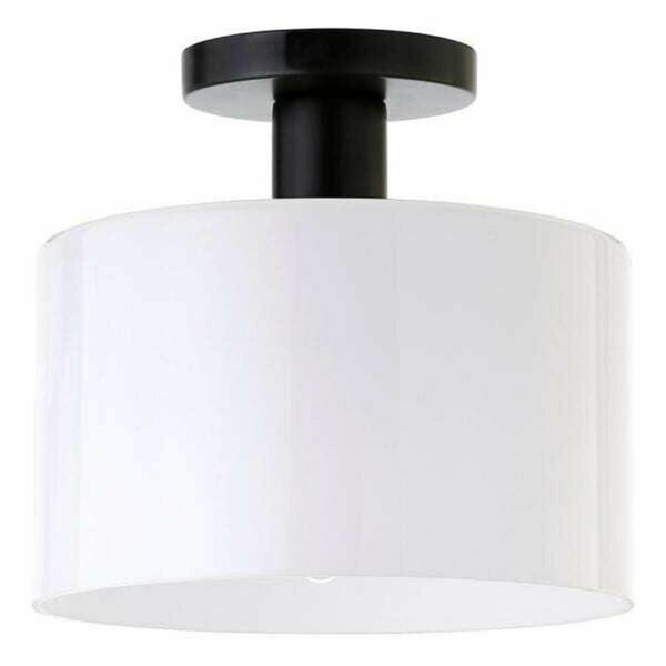 Henn & Hart Semi Flush Mount Ceiling Light with White Milk Glass Shade, Matte Black SF0809